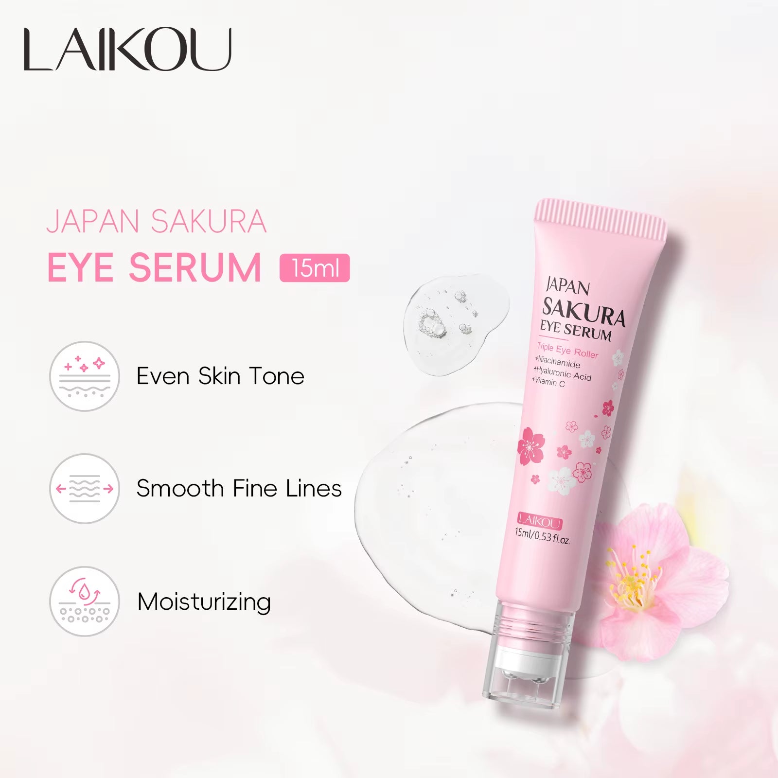 Sakura Roller Eye Serum 15Ml Moisturizing Eye Care Reduce Dark Circles Puffiness Fine Lines anti Aging Brightening Eye