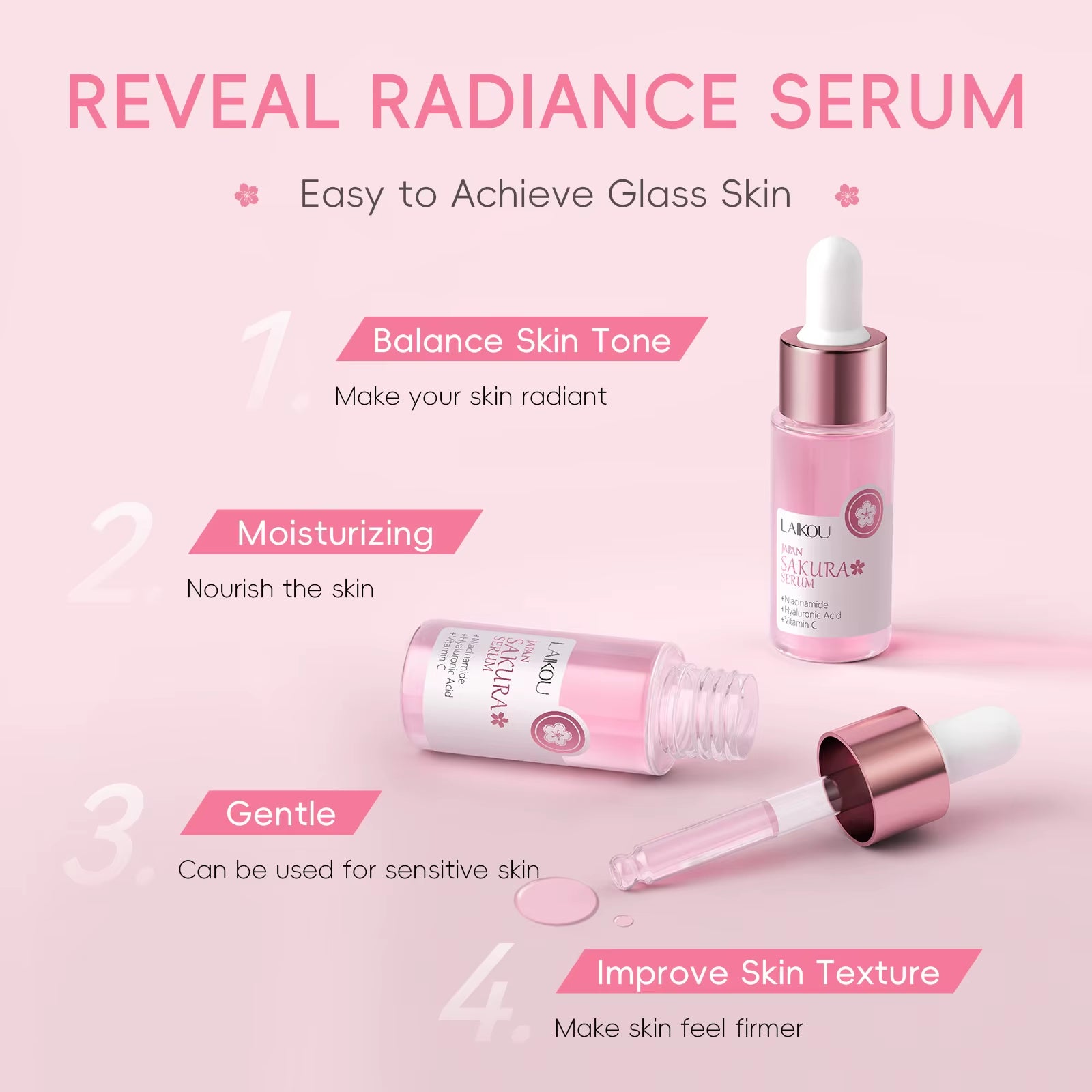 Sakura Face Serum Wrinkle Essence Brightening Essence Shrink Pores Moisturizing Skin Care 17Ml or 30Ml